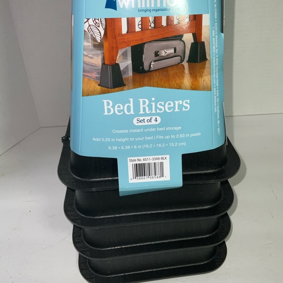 Whitmor Plastic Bed Risers 5.25 In height Plastic Black Set of 4 - Picture 3 of 3
